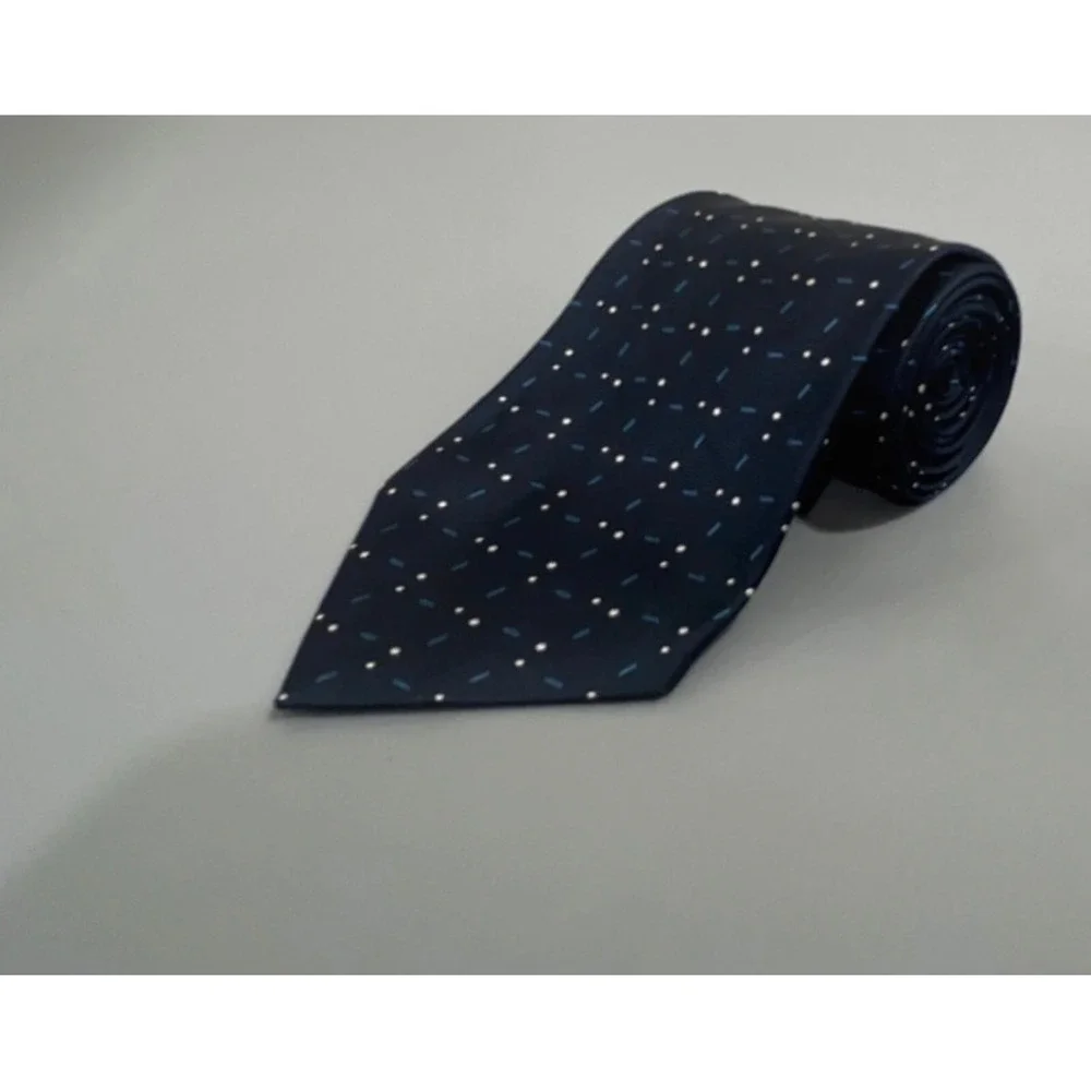 Charvet Place Vendome Navy Blue Silk Dot Dash Geometric Tie Made in France
